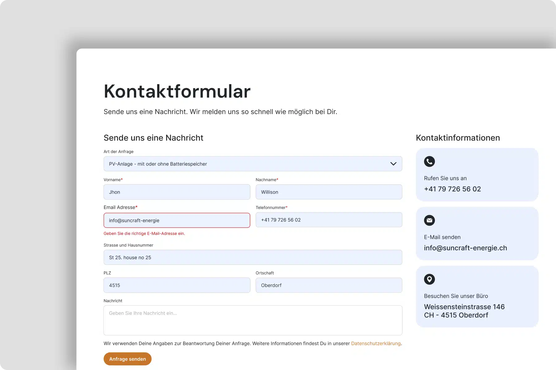 Die Website wurde so gestaltet